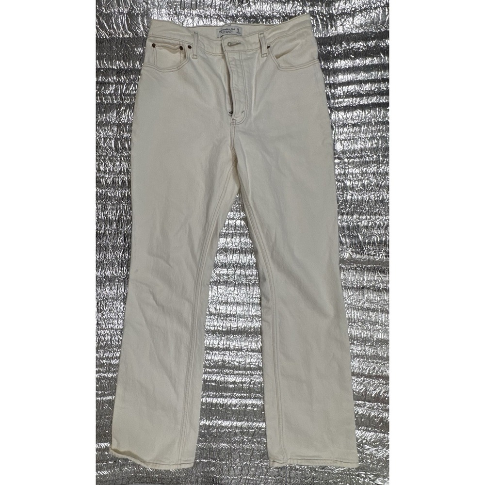 Abercrombie & Fitch 70s Vintage Flare Ultra High Rise Jeans Cream Womens 28/6R